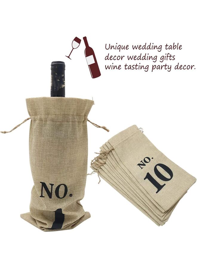 LAMAY 10pcs Jute Wine Bags, 14 x 6 1/4 inches Hessian Numbered Wine Bottle Gift Bags with Drawstring for Blind Wine Tasting (Brown) - Image 4